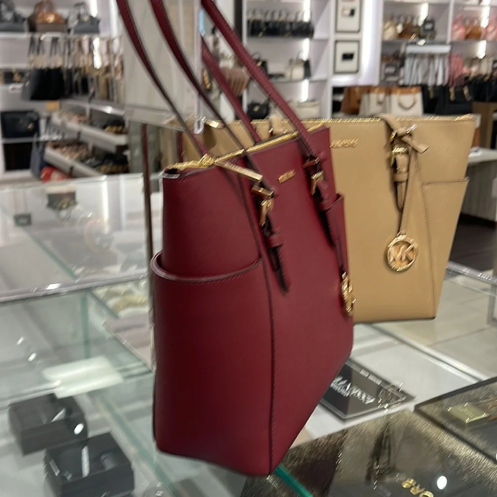 MICHAEL KORS Charlotte Large Leather Top-Zip Tote Dark Cherry  NWT
